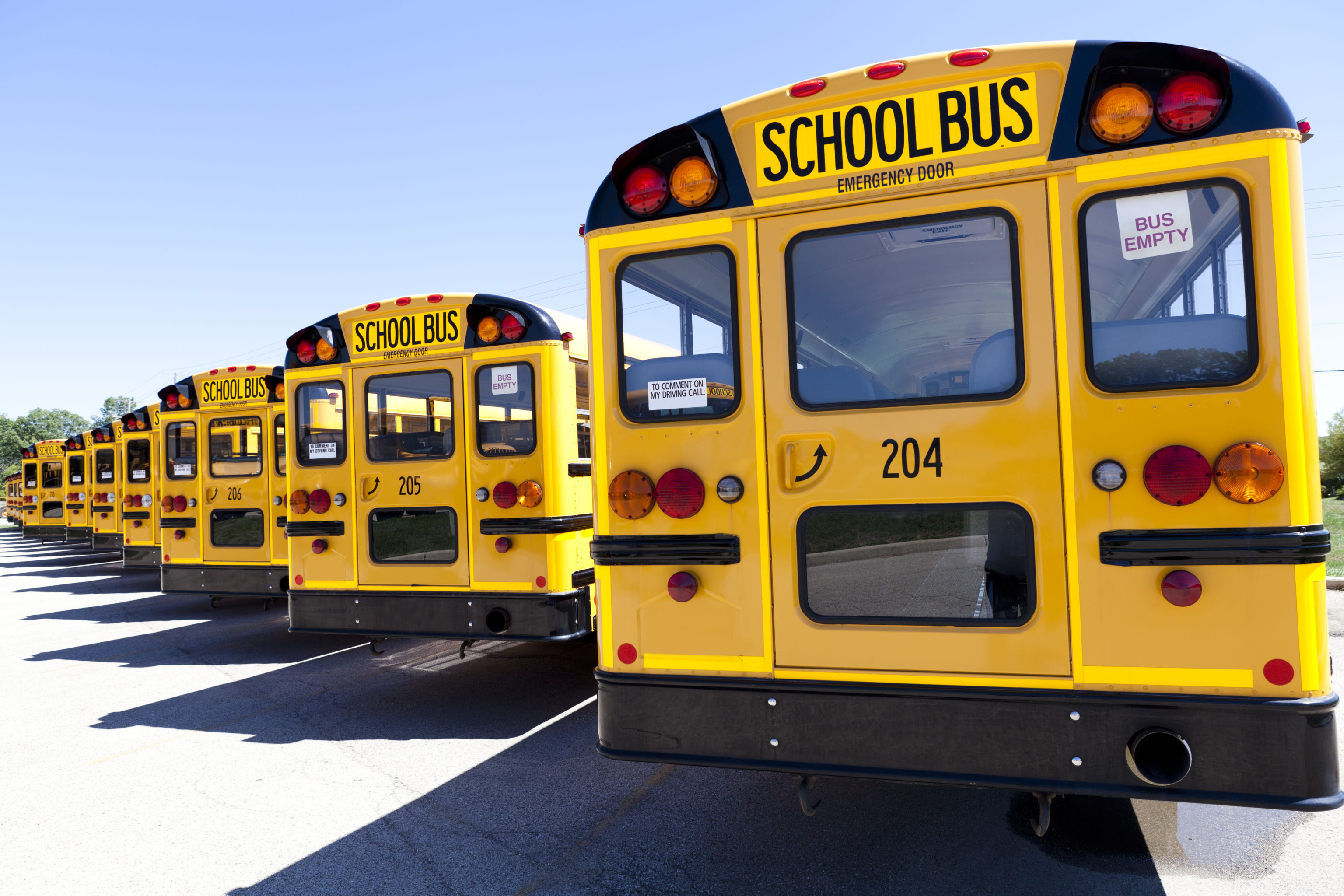 Parked school buses.