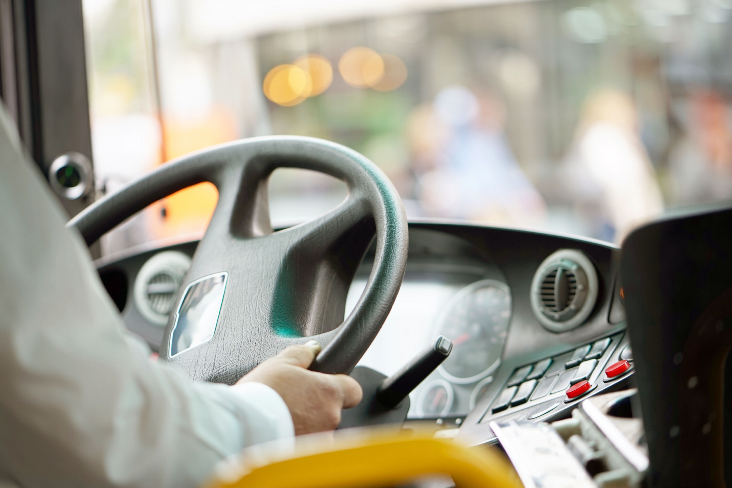 the inside front of a bus